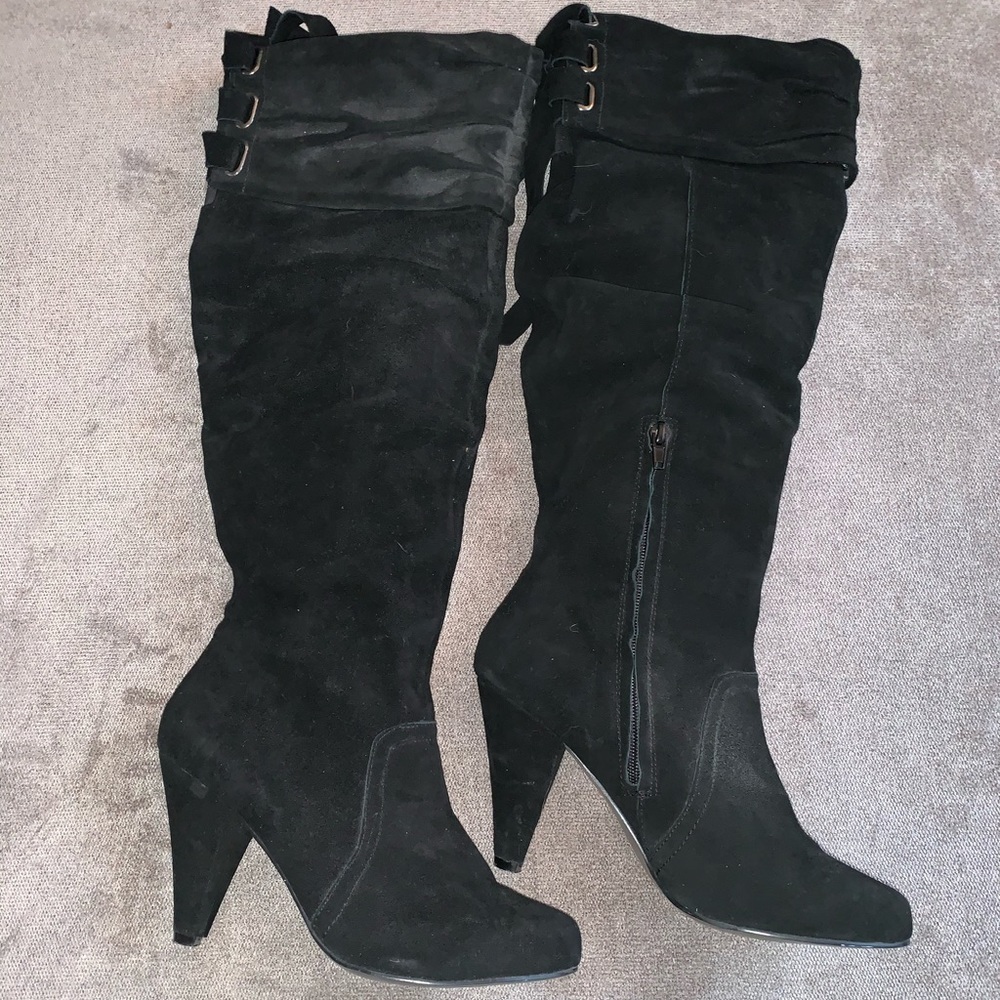 Naughty Monkey tall black suede boots.